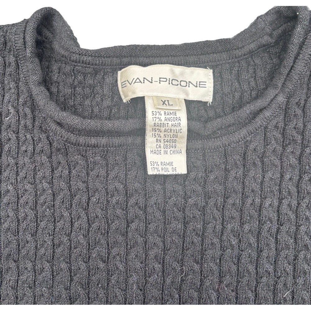 Vintage Evan Picone Sweater Womens Black Sz XL Short Sleeve Knit Ramie Angora - Picture 2 of 3